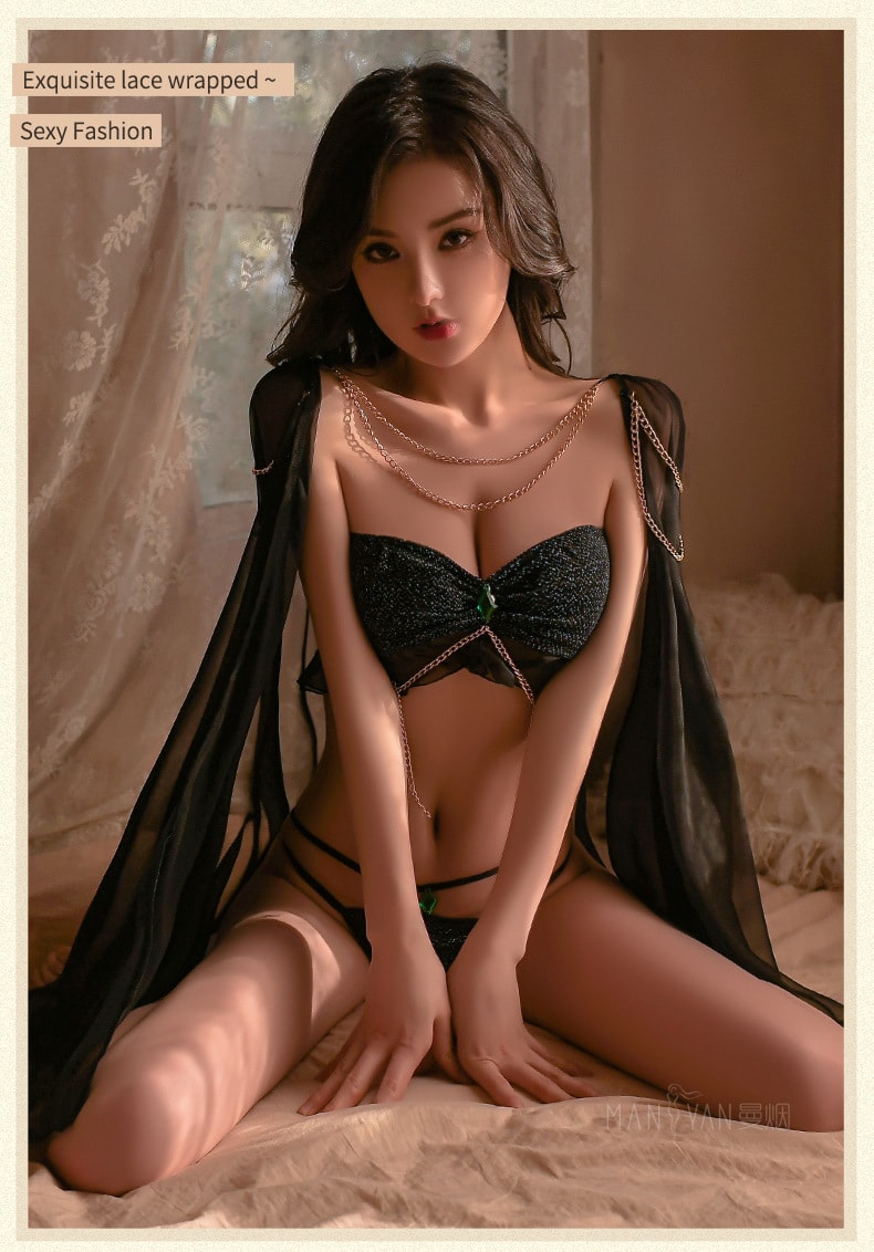 【中國直郵】曼煙 情趣內衣 性感古風異域公主披帛三點式套裝 黑色均碼