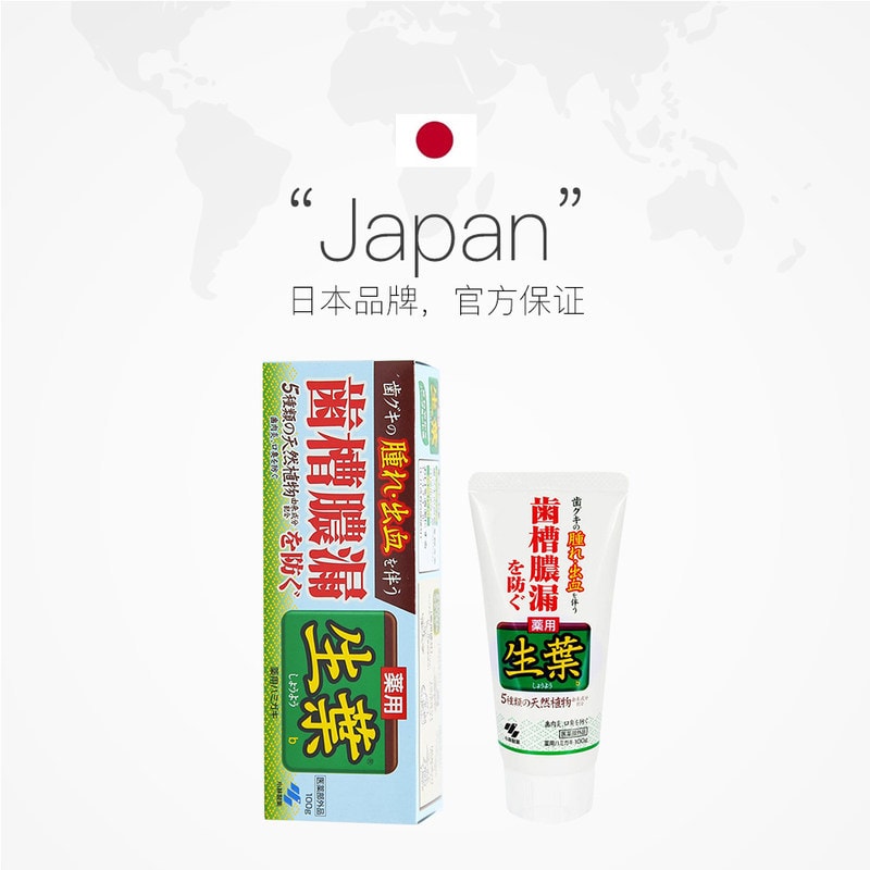 【日本直郵】日本KOBAYASHI 小林製藥 生葉天然植物牙膏 有效防止牙齦出血 腫痛 綠色裝 100g