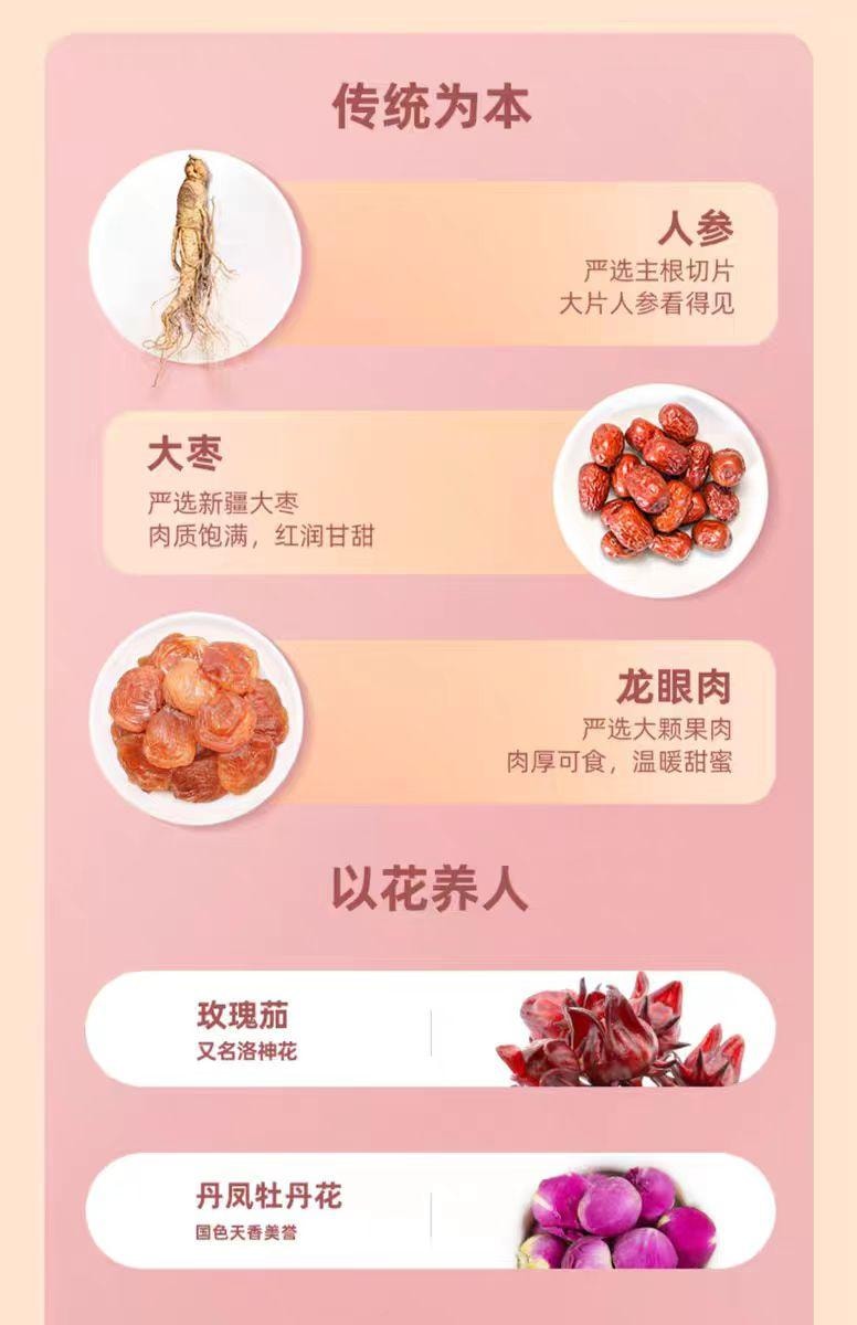 【中国直邮】 方回春堂 桃容茶 人参丹凤玫瑰茶 生茶汤 10g*14袋 140g*1盒