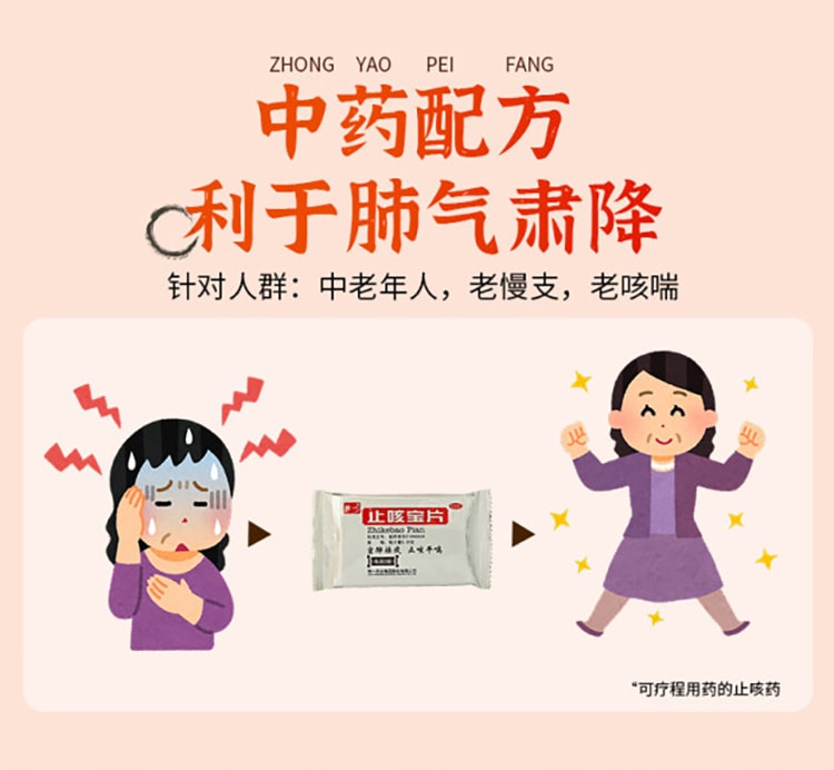 【中国直邮】 特一 止咳宝片 适用于感冒咳嗽止咳化痰特效药宣肺祛痰慢性支气管炎平喘 24片/盒