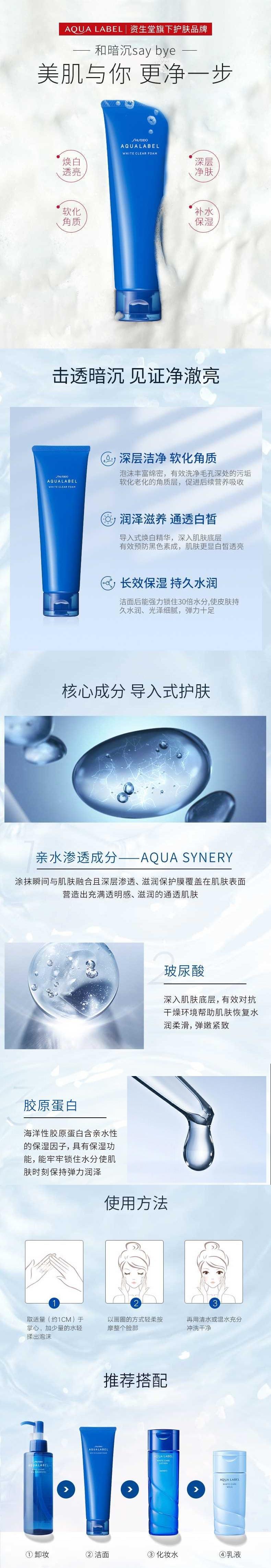 【日本直郵】資生堂 AQUA LABEL水之印 藍色美白洗面乳 130g