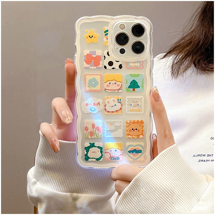 欣月 苹果硅胶手机壳 摄像孔加高保护侧边按键独立设计保护套 Iphone12 Pro 透明涂鸦方块