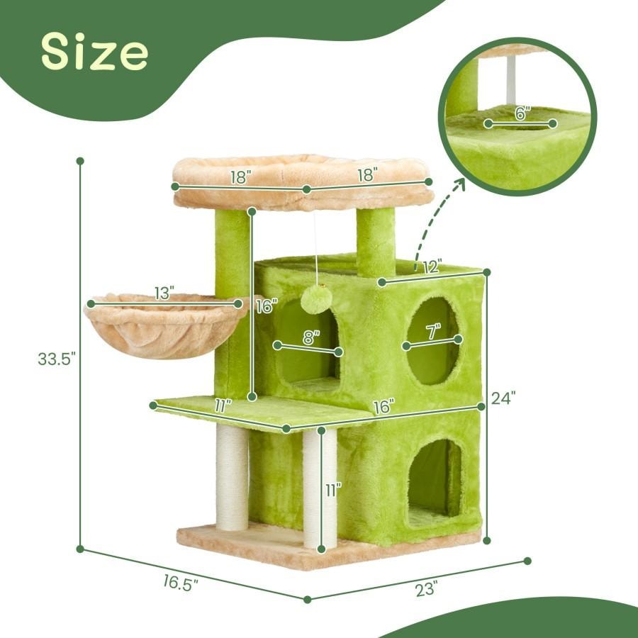 【美国现货 本土直邮】 美国 法提娜 音箱形 双层猫屋 吊床猫窝 绒布剑麻  宠物用品 猫爬架 黄绿色 1个 33inch