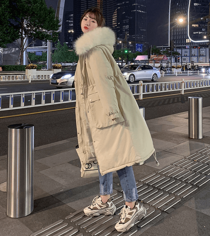 2019 Autumn and winter loose jacket down jacket mid-length beige # 1 piece