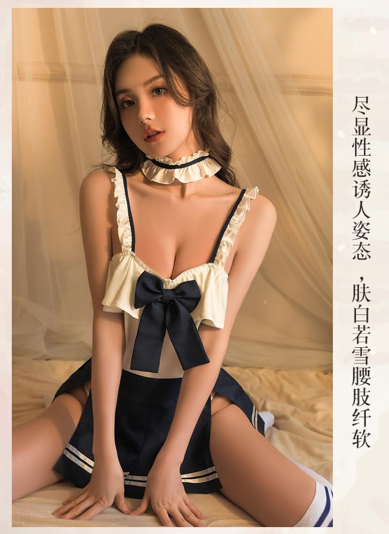 【美国发货】 纵趣 原创情趣内衣 女学生装角色扮演 纯欲制服诱惑 深蓝 1套