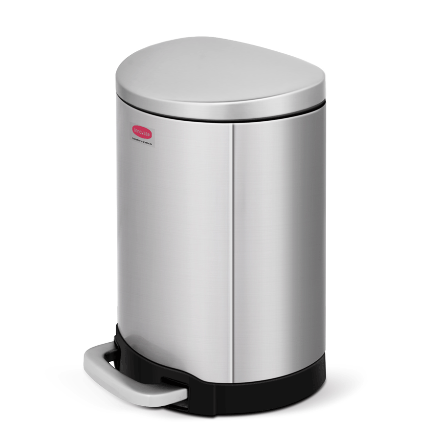 Step Trash Can Semi Round Stylish Garbage Bin with Plastic Inner Bucket and Soft Slow Close Lid - 6L Silver