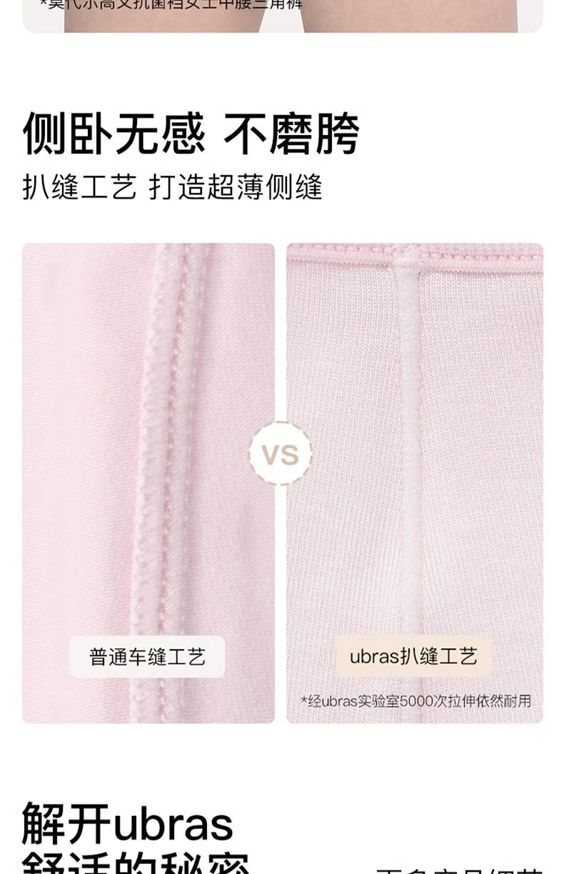 中國 ubras 莫代爾高叉抗菌襠女士中腰三角褲(三條裝) 黑色+椰青灰色+燕麥奶色 L