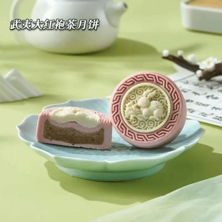 姚记 果遇茶桃山皮 四口味月饼 龙井绿茶月饼 武夷大红袍月饼 甘露琵琶月饼 法式莓果月饼  280g