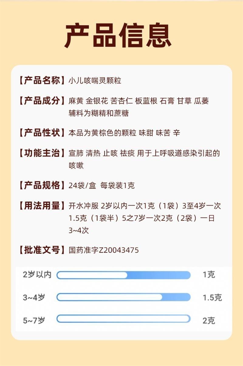【中国直邮】 特一 小儿咳喘灵颗粒 宣肺 清热 止咳 祛痰 用于上呼吸道感染引起的咳嗽 24袋/盒