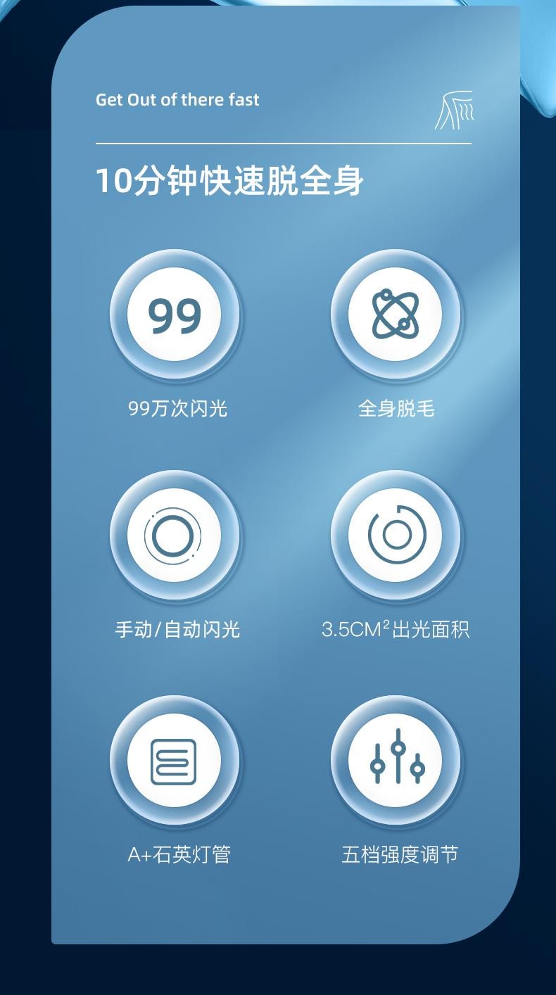 【中国直邮】 晶雅家 IPL冰点脱毛仪器家用胡子腋下私处全身去毛电动冰感激光脱毛器 冰雾蓝色 一套装