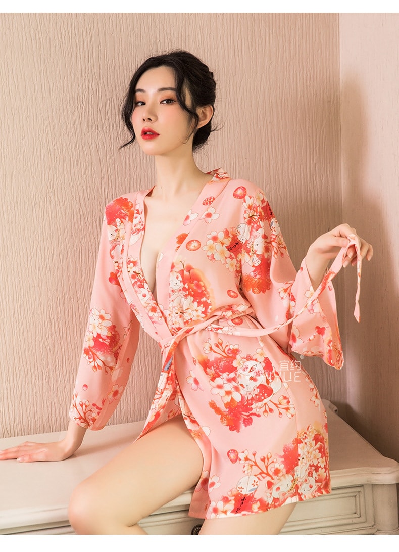 【中国直邮】宜约 新款 性感日式印花和服睡衣家居睡袍 均码一套