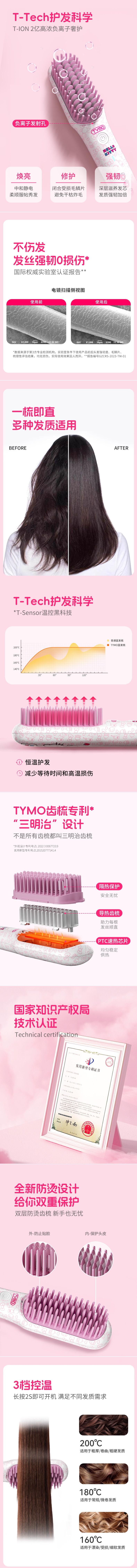 【中國直郵】 TYMO迷你直髮梳 負離子 速熱恆溫防燙 3檔控溫 Hello Kitty限量版 國際通用電壓100V-240V
