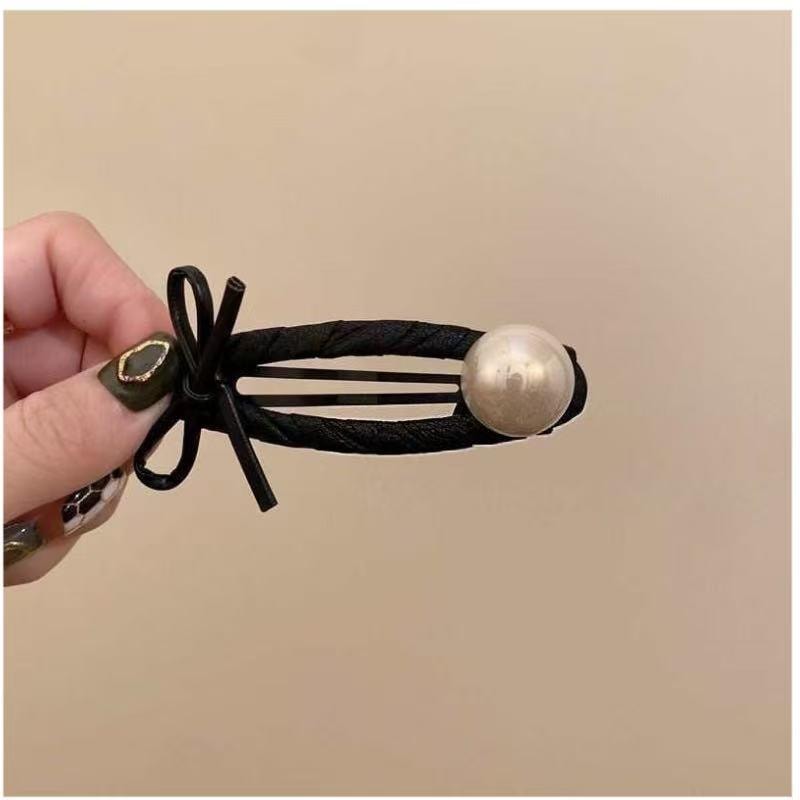 甄选好物 韩系皮质蝴蝶结珍珠BB夹时尚高级感气质刘海夹边夹 2个