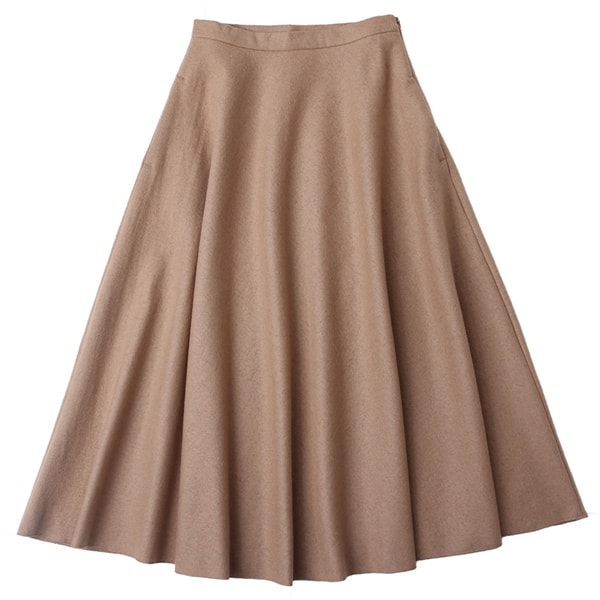 Women's High Waist A-Line Long Skirt  Wool Skirts With Pocket Light Tan L