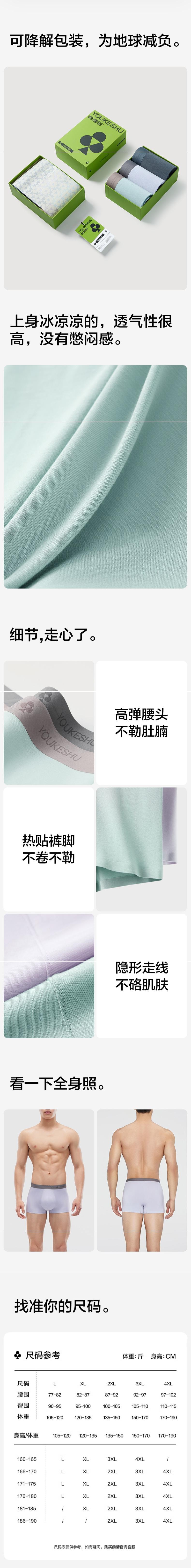 【中國直郵】 有棵樹 男內褲四角短褲平角內褲 純棉抗菌 3條裝 3XL碼 75kg-85kg
