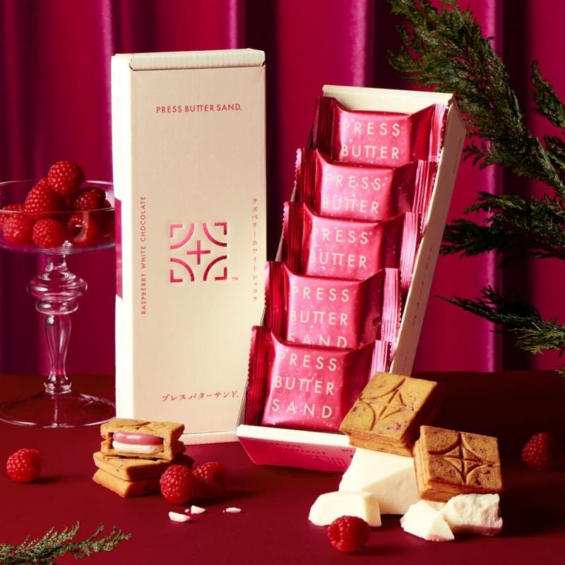 【日本直邮】日本 press butter sand  粉色树莓白巧奶油夹心曲奇饼干 5枚装 