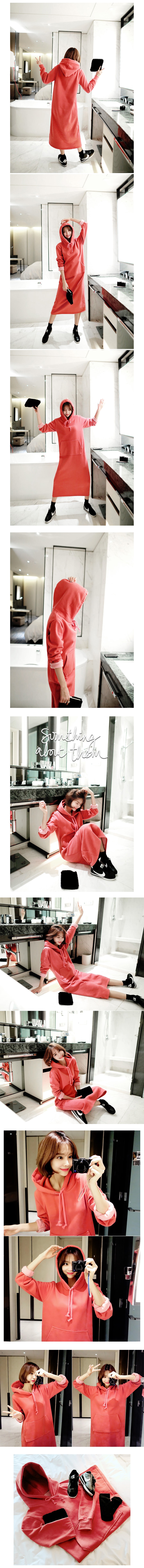 KOREA Hoodie Sweatshirt Long Dress(Fleece Lining) Scarlet One Size(Free) [Free Shipping]