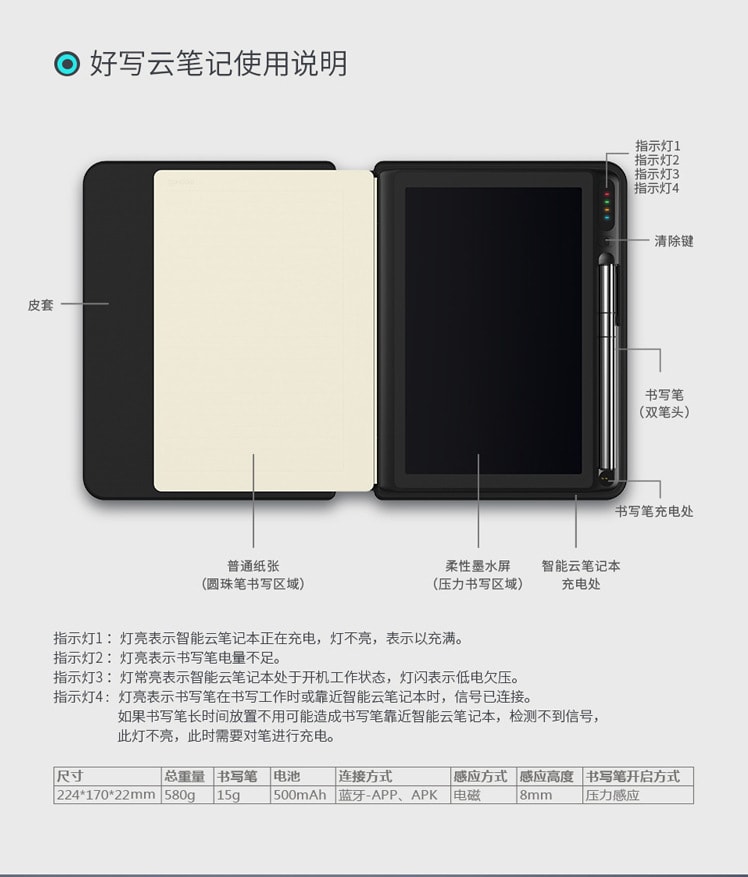 【中國直郵】北歐歐慕 好寫 同步手機APP手寫板辦公用品智慧雲端筆記 玫紅色