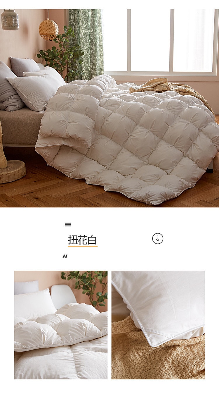 【中国直邮】Lullabuy扭花鹅绒被子 100%匈牙利白鹅鹅绒  蓬松保暖 白色 King Size 3KG