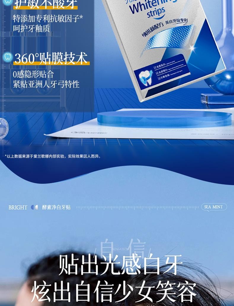 爱兰歌娜 377美白牙贴7对/盒 【黑五大促】 20倍焕白亮牙去黄 强效洁白 天猫牙贴榜单第一  清洁牙渍烟茶咖啡渍 速白神器