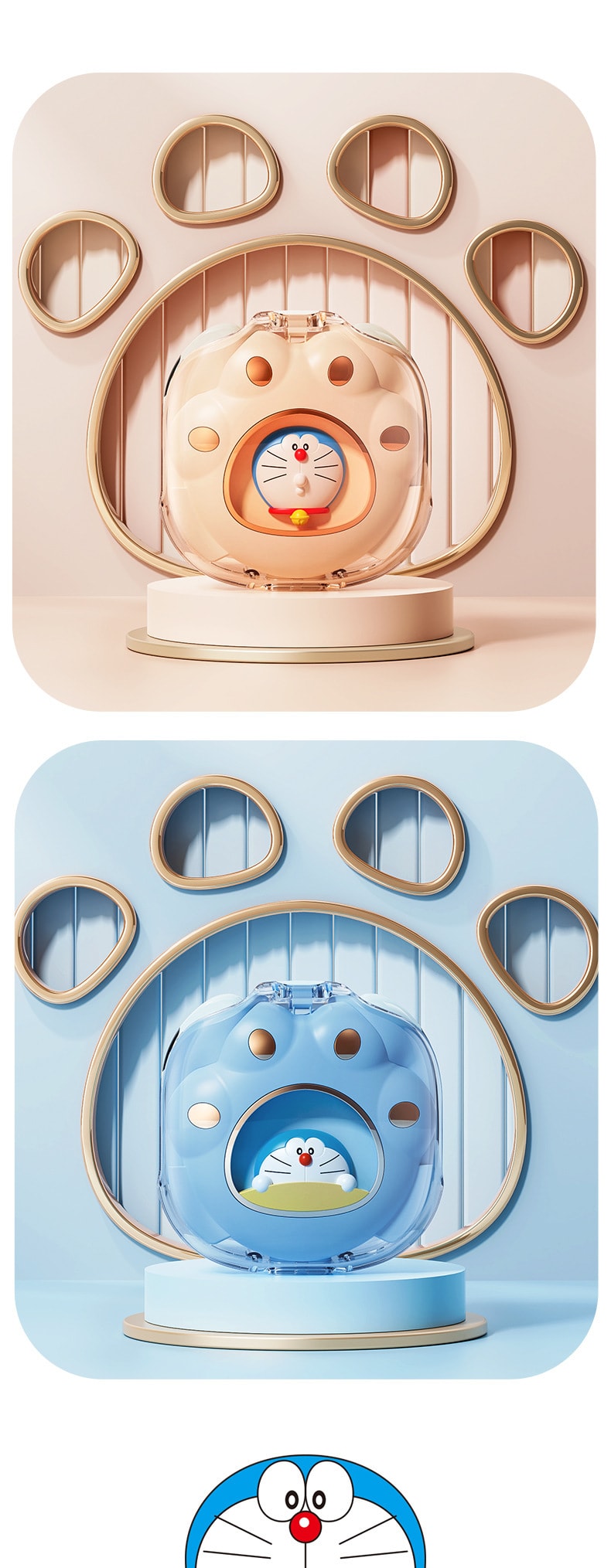 【中国直邮】哆啦A梦  猫爪耳机氛围灯创意TWS耳机  米色