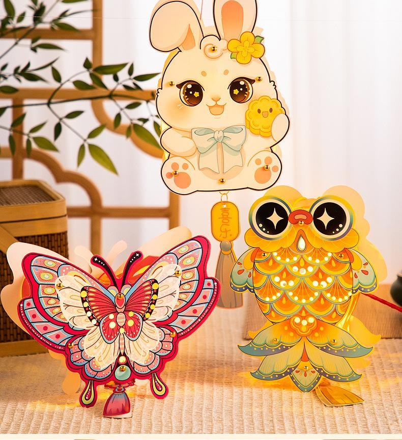 【中国直邮】 FOXTAIL 中秋节灯笼 纸灯笼 手提发光花灯 手工diy材料包 宫灯 -蝴蝶 1件