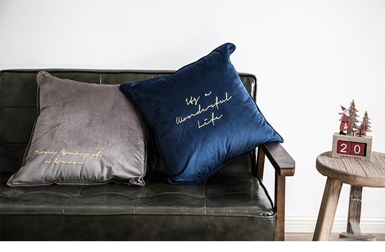 述物ins北欧风丝绒抱枕客厅卧室正方形沙发靠垫床头腰靠枕套-蓝色