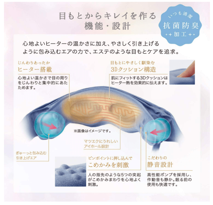 【日本直郵】日本 ATEX 睡前加熱眼罩 EMS功能 助眠 放鬆 3D貼合眼周 #深藍色 AX-BNL803nv