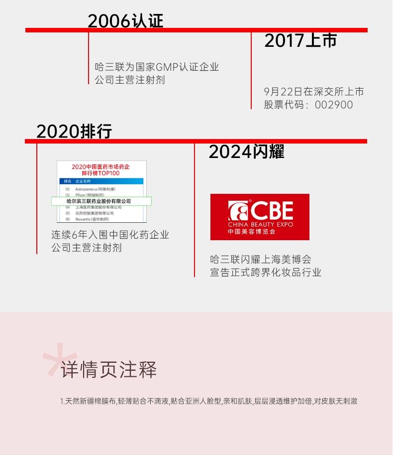 哈三联 医用透明质酸钠修复贴(白膜)5片装 保湿修润 创面修复 构建屏障