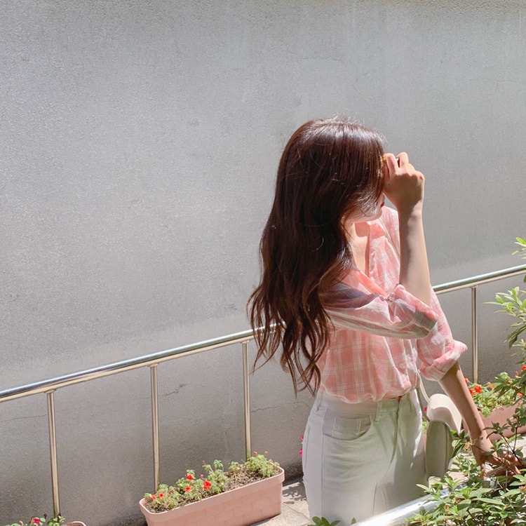 【韩国直邮】CHERRYKOKO 甜心少女舒适格纹防晒衬衫 粉色 均码