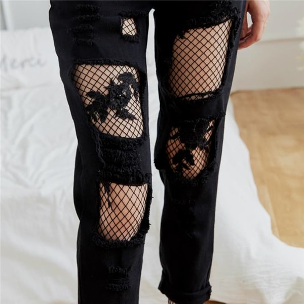 Girls Women Sexy Fishnet Pantyhose for Summer Flower Embroidery Mesh Stockings Slim Elastic Tights White 1 PC