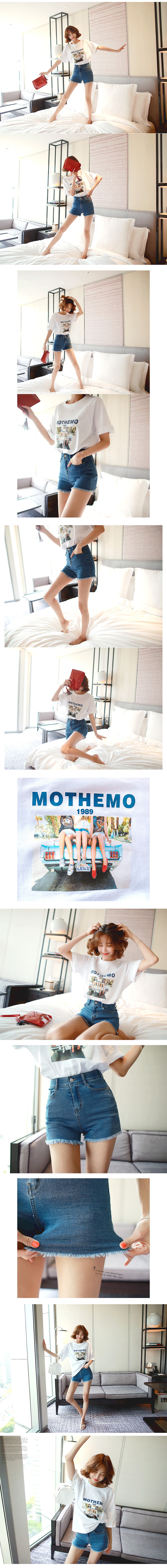 KOREA High-Rise Cut-Off Denim Shorts #Blue M(25-26) [Free Shipping]