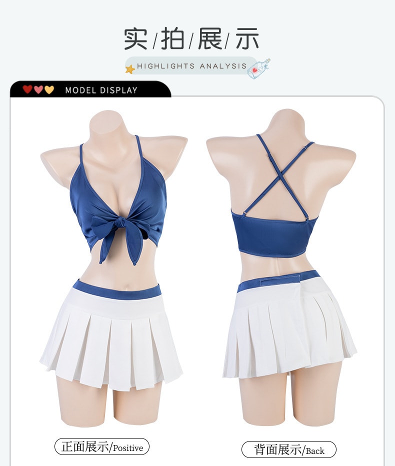 【中國直郵】曼煙 情趣內衣 性感繫帶三點文胸海軍水手服套裝 藍白色均碼(不含絲襪)