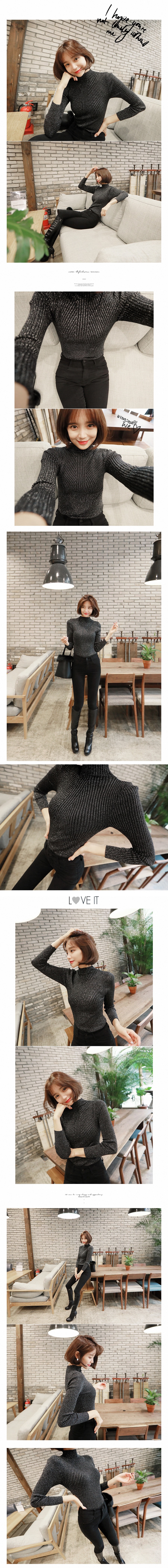 KOREA Metallic Ribbed Knit Top Black One Size(S-M) [Free Shipping]