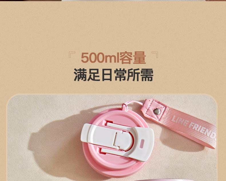 【中国直邮】日本 LINE FRIENDS 布朗熊新款保温杯316不锈钢大容量吸管杯高颜值儿童保温双饮水杯   500ml