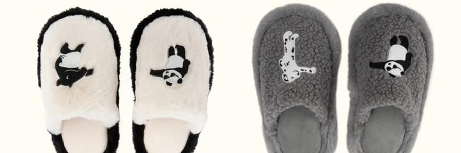 THE BEAST野獸派 家居熊貓嘭嘭毛絨拖鞋 可外穿室內鞋 黑白 260/100 40~41碼