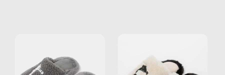 THE BEAST野獸派 家居熊貓嘭嘭毛絨拖鞋 可外穿室內鞋 黑白 260/100 40~41碼