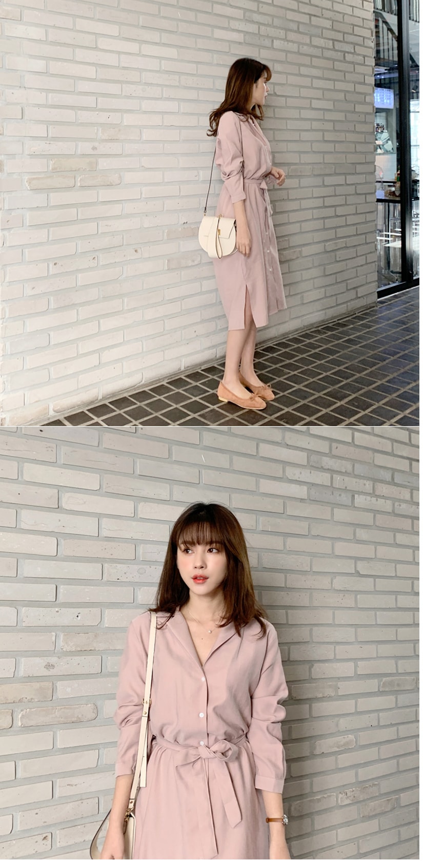 【韩国直邮】MIMIDIDI V领侧开叉设计连衣裙 浅粉色 均码