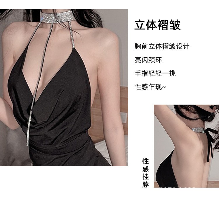 【中国直邮】瑰若 情趣内衣 性感紧身包臀 吊带睡裙制服套装 均码 黑色1件