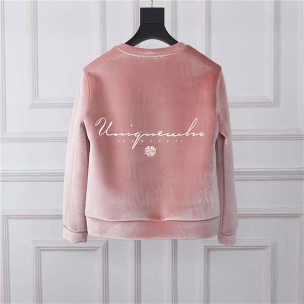 Girls Women Sweet Pink Velvet Hoodie Round Neck Pullover S