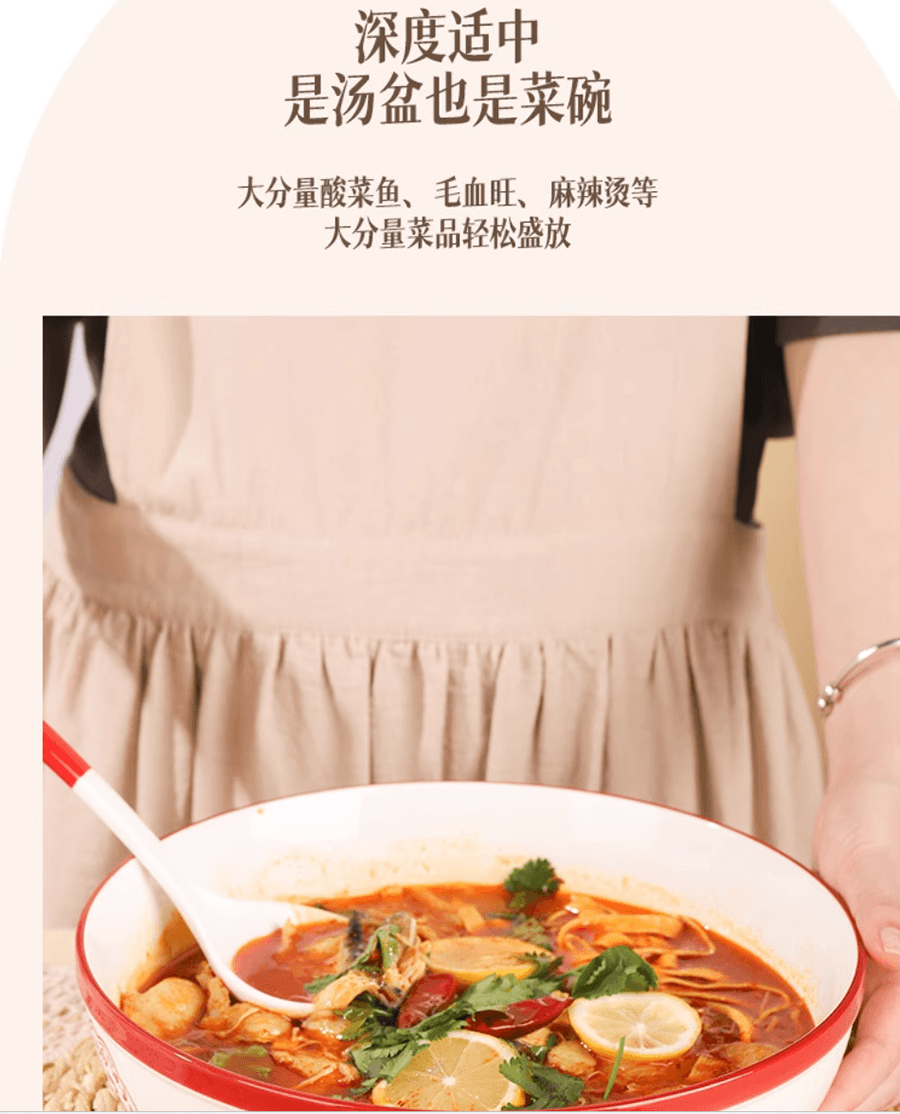 顺祥 陶瓷碗面碗乔迁碗五福临门10英寸多功能汤盆