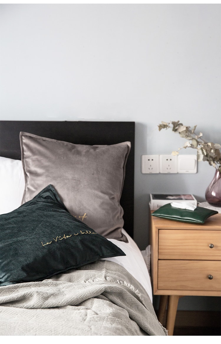 述物ins北欧风丝绒抱枕客厅卧室正方形沙发靠垫床头腰靠枕套-蓝色