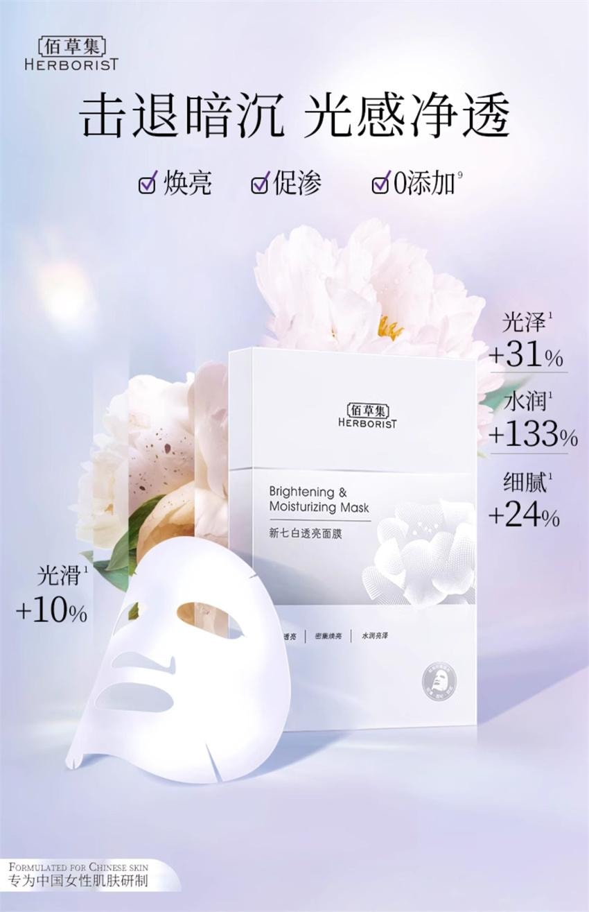 【中国直邮】 HERBORIST佰草集 新七白奶皮面膜 补水 保湿 提亮 玻尿酸烟酰胺 击退暗沉 光感净透 6片/盒