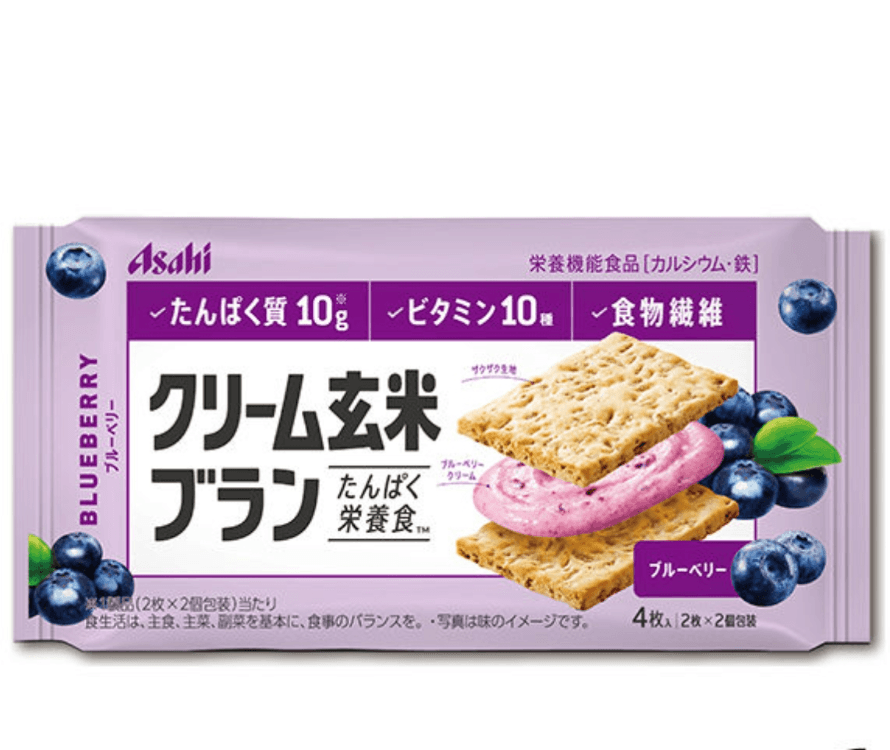 【日本直邮】朝日ASAHI玄米夹心营养饼干奶油低卡糙米零食代餐蓝莓味72g