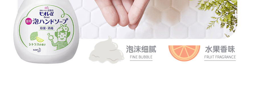 日本KAO花王 BIORE碧柔 药用泡沫型消毒杀菌洗手液 儿童可用 柑橘香型 250ml