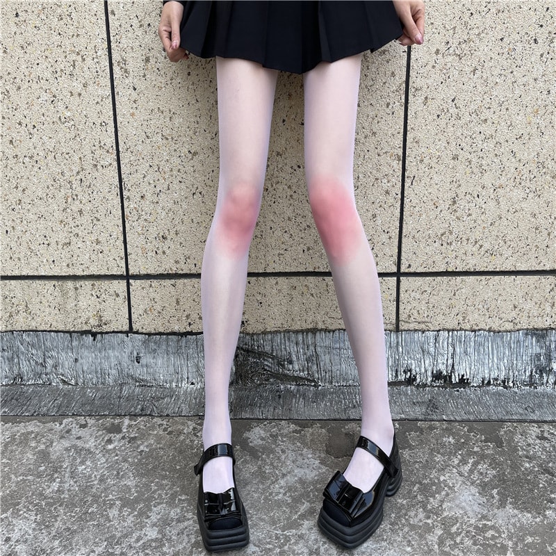 【中国直邮】爪哇岛 超薄膝盖腮红丝袜 白色渐变色 JK日系丝袜 1件