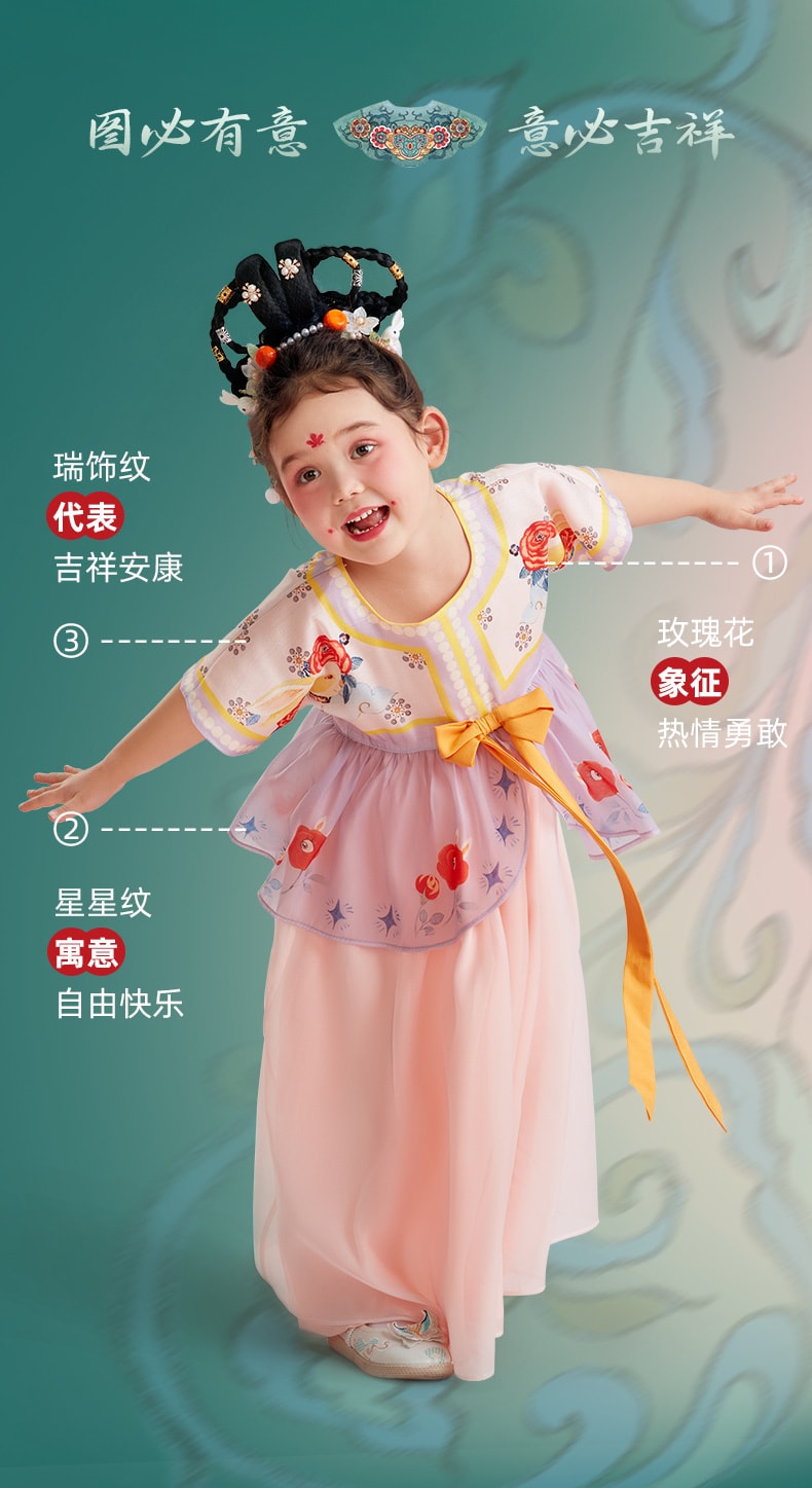 【中国直邮】年衣汉服女童源起东方半臂汉服裙 2023夏款 中国风唐装连衣裙儿童襦裙 远山紫 140CM
