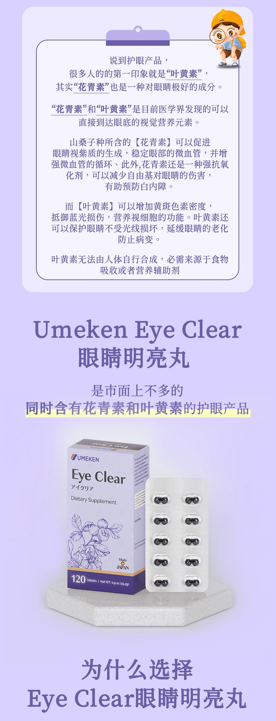 日本 UMEKEN 新升级  Eye Clear护眼丸 2个月量 【30+打工人对抗视疲劳必备!】【熬夜加班党必囤👩‍💻叶黄素+花青素双配方守护视力】【 💛熬夜久盯屏的你需要这颗日系护眼小丸子】