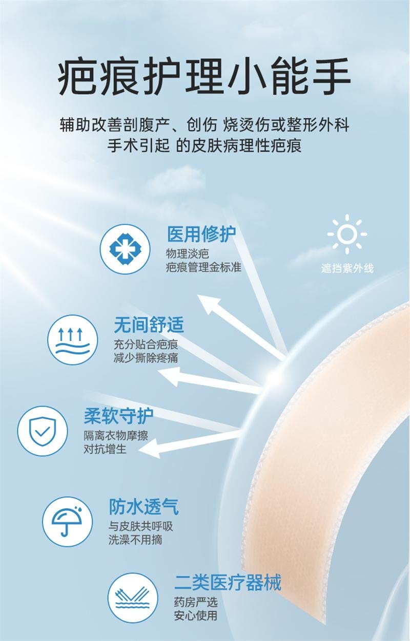 【中国直邮】 亿普 疤痕贴 医用祛疤贴 硅凝胶剖腹产去疤修复儿童手术增生除疤隐形贴 3贴/盒