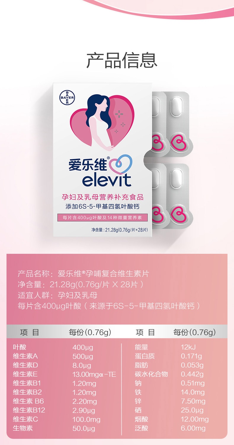 【中国直邮】澳洲 爱乐维 活性叶酸复合维生素片 备孕期哺乳期孕妇专用无碘 28片/盒